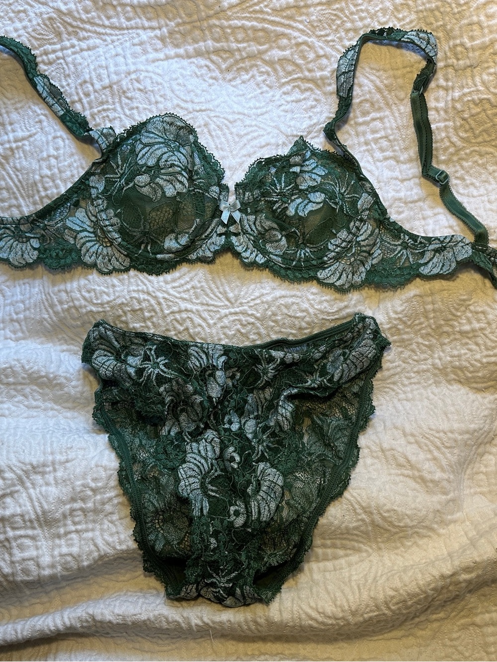Lise Charmel Lace Balconette Bra & Brief Set in Dark Green 32C